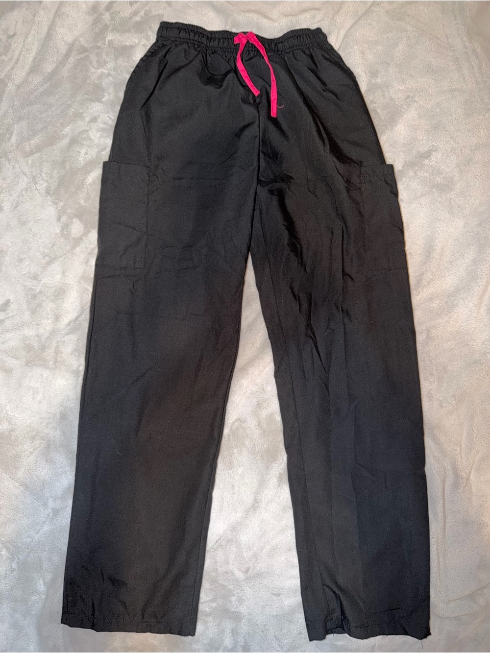 Women’s Black Cargo Lounge Pants with Pink Drawstring
